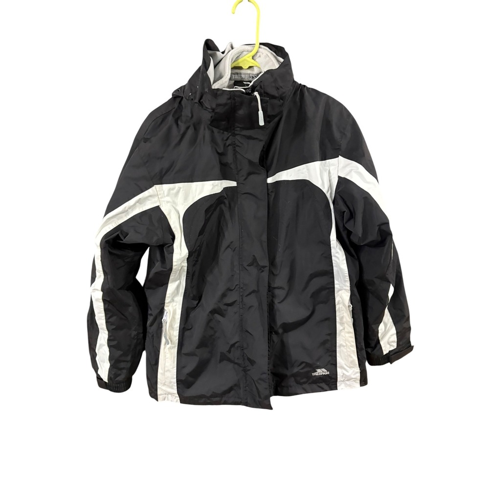Trespass Tres-Tex Hooded Rain Jacket Black White Fleece Lined Mens Large L